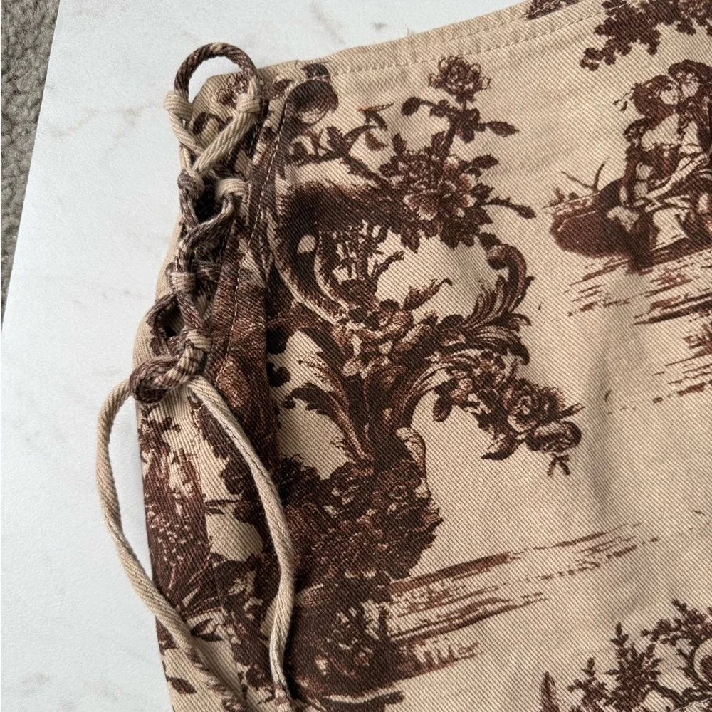 PRETTY LITTLE THING renaissance tapestry lace up corset denim mini skirt - Picture 3 of 8